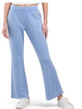 Sunnyside by Sundry Waffle Knit Flare Pants Blue Size Small